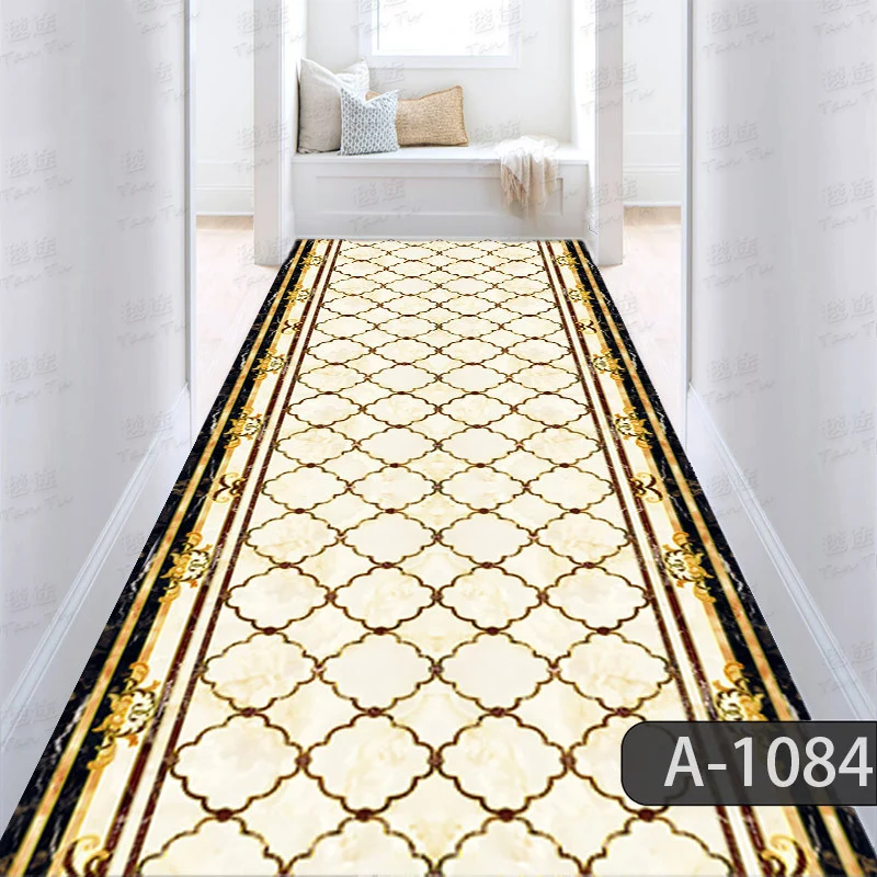 

Luxury Corridor Long Carpets For Runner Hallway Blue Gold Jacquard Rug Living Room Hotel Stairway Mat Nonslip Home Kitchen Rug