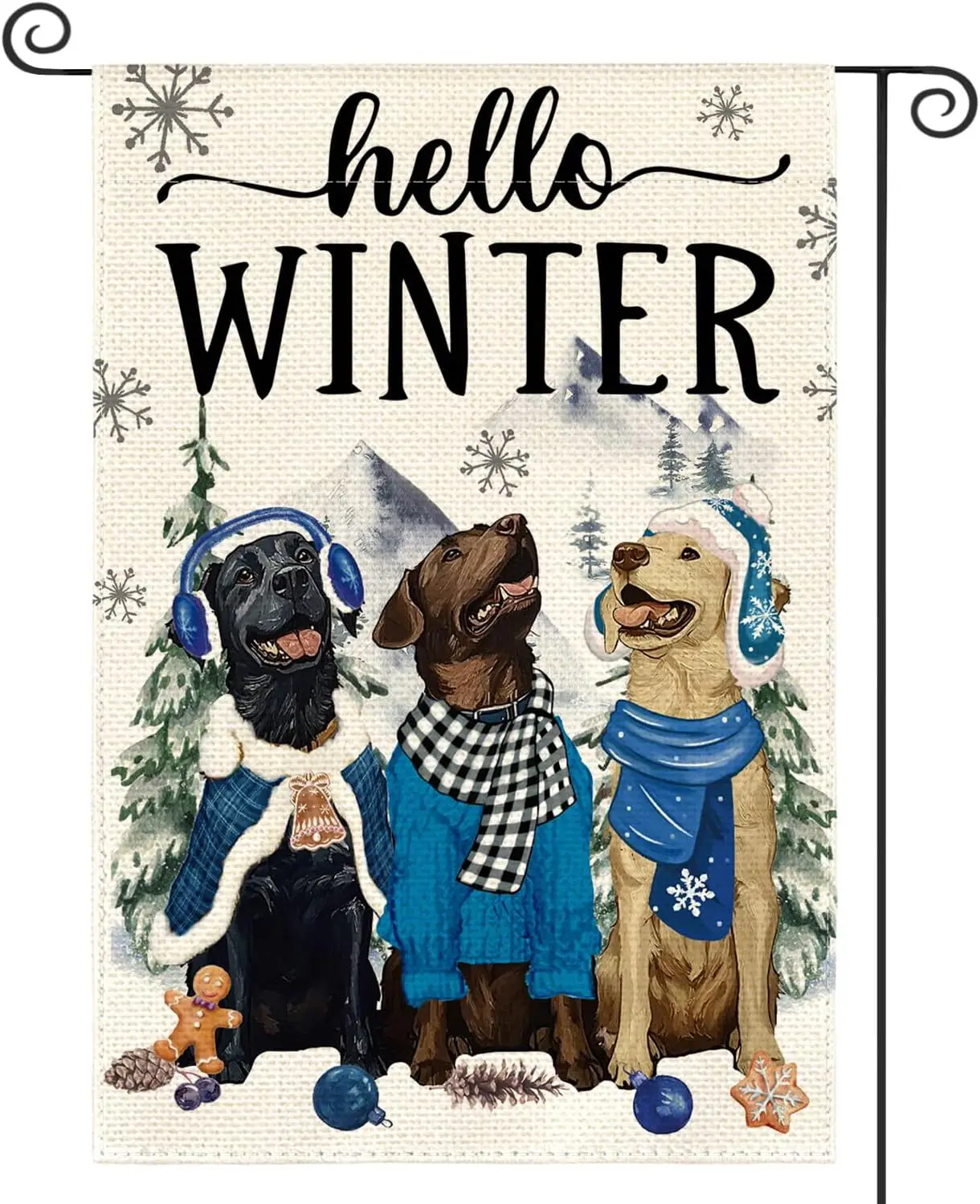AVOIN colorlife Hello Winter Dog Garden Flag 12x18 Inch Double Sided Outside, Snowflake Seasonal Rustic Yard Outdoor Flag WW zzo