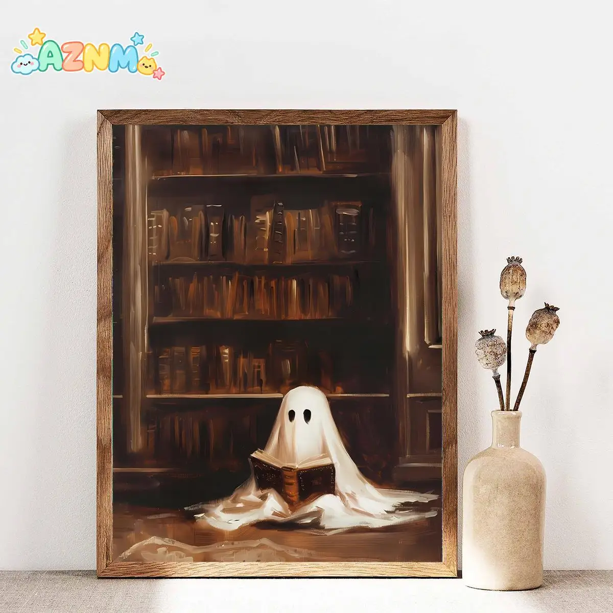 2D Flat, 2D Flat, 1pc Fantasy-Themed Ghost Artwork on Canvas - Contemporary Herringbone Ink Painting Suitable for Home Decora