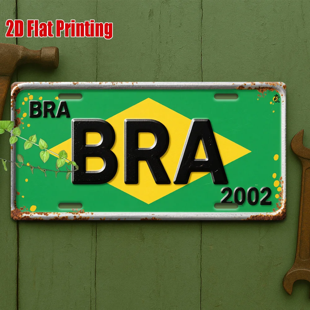2D Flat - [Enable ] 2D Plane - 1 Brazil 2002 Football Retro Sign | 2D Flat Printing, Retro Metal Sign, for Decoration, Outdoor W