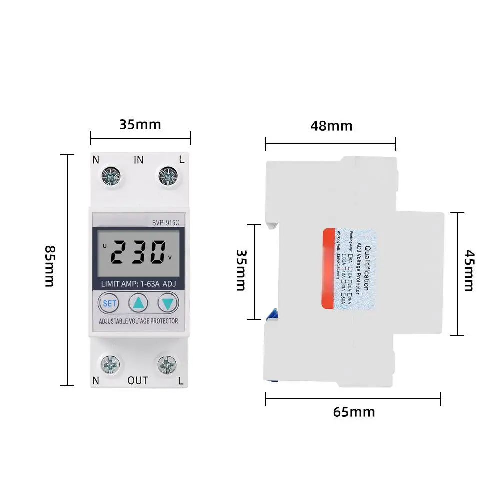 Over Under Voltage Protector Single Phase LCD Display Adjust Voltage Relay Control 220V 63A 80A Over Current Cut Off Regulator