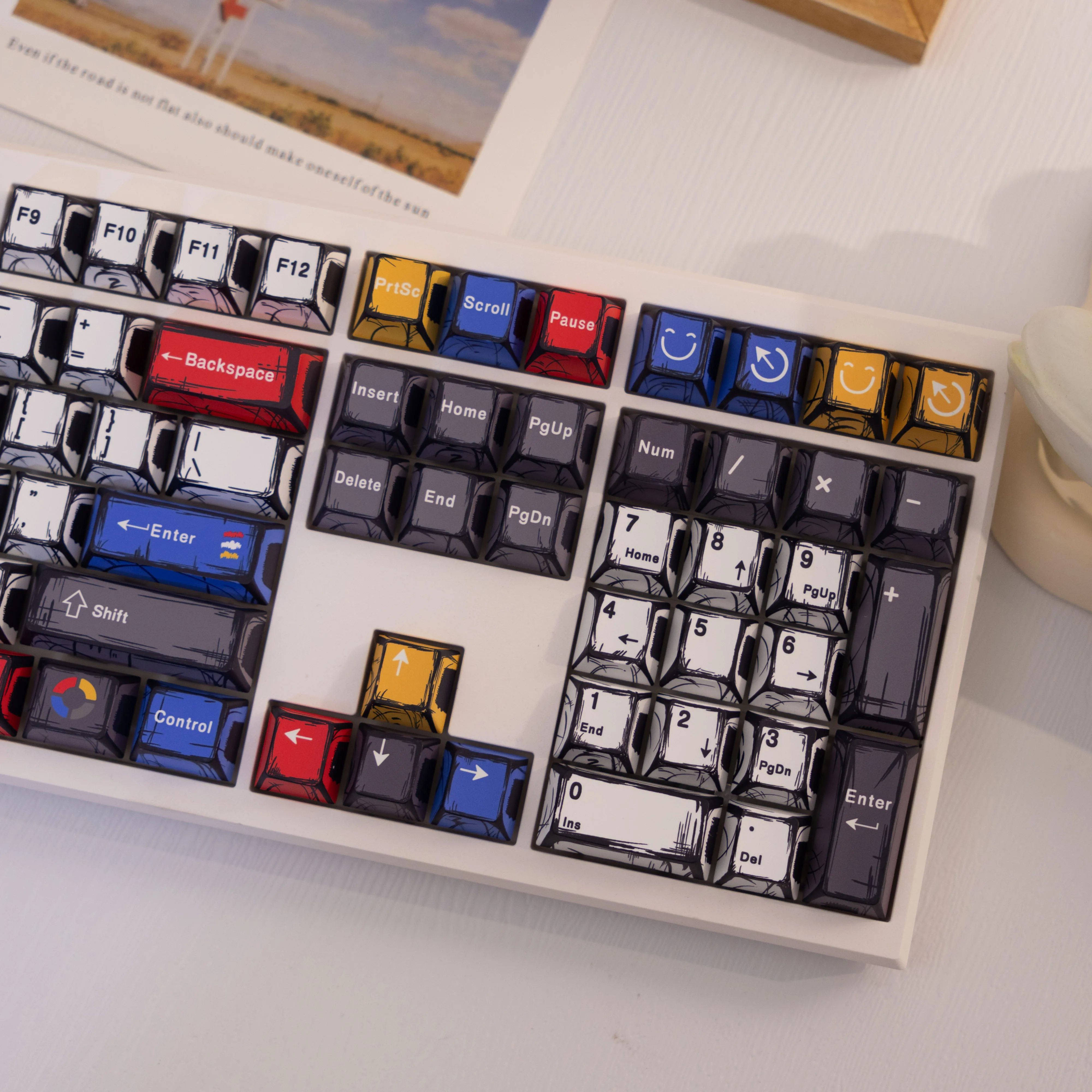 138-key Comic Keycap  PBT Dye Sublimation Cherry Contour Compatible with MX for  Keyboard Fit 61/64/68/87/96/104/108