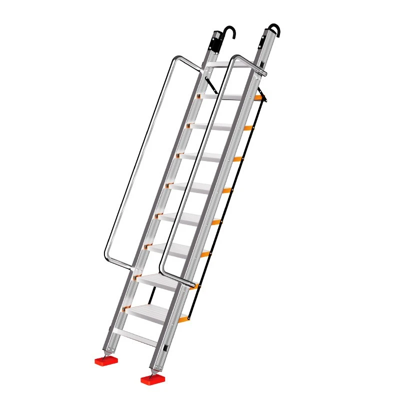 Roof stainless steel stairs Wide step steps Rooftop attic ladder with handrails