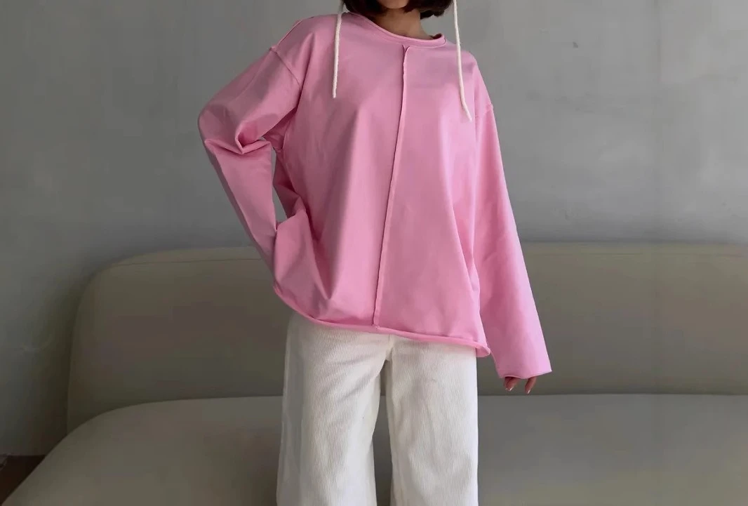 

2025 Spring and Summer New Cotton Long Sleeve T-shirt Loose Soft Knitted Woolen Loop Cloth Top for Women