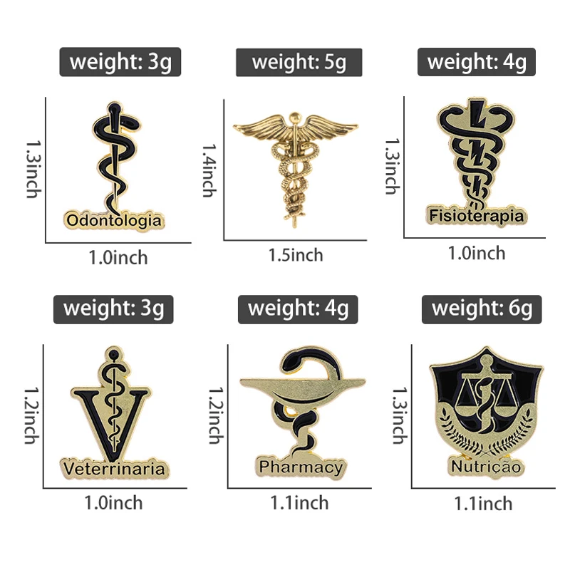 Odontologia Fisioterapia Veterinärmedizinisches Symbol Caduceus Schlange Emaille Pins Medizinische Gesundheitsabzeichen Brosche Geschenk für Arzt Krankenschwester – Detail 1