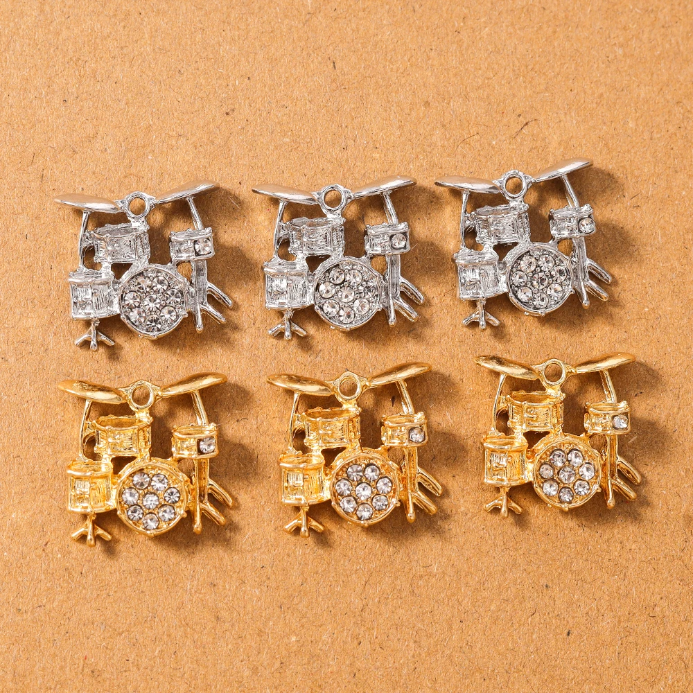 

10pcs Rhinestones CZ Musical Instrument Charms Drum Set Pendants for Jewelry Making Necklace Earrings DIY Accessories Supplies