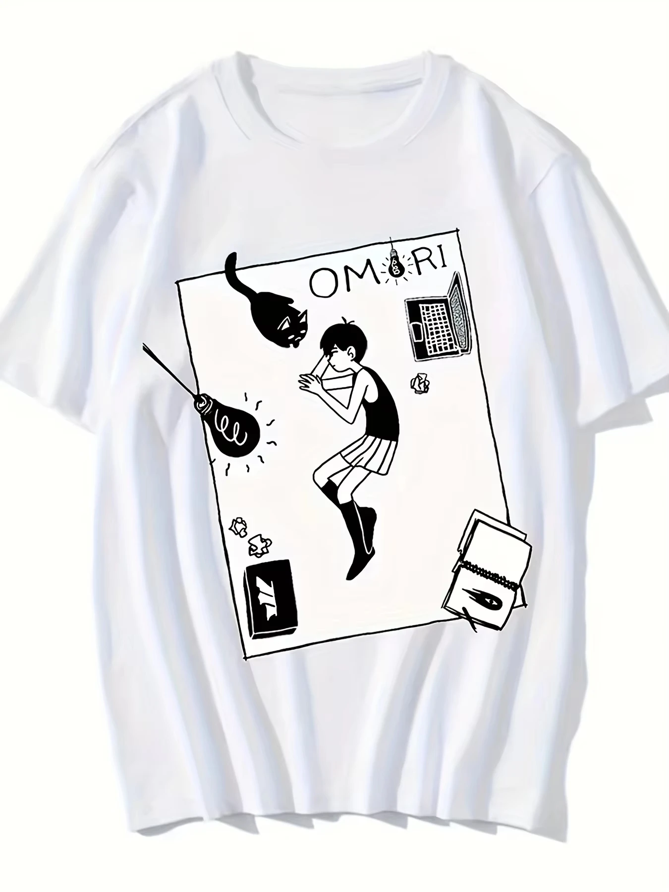 OMORI Japanese Anime T-shirt Cartoon Graphic Print Men Women Autumn Winter Casual Harajuku Short Sleeve Cotton Crew Neck Top