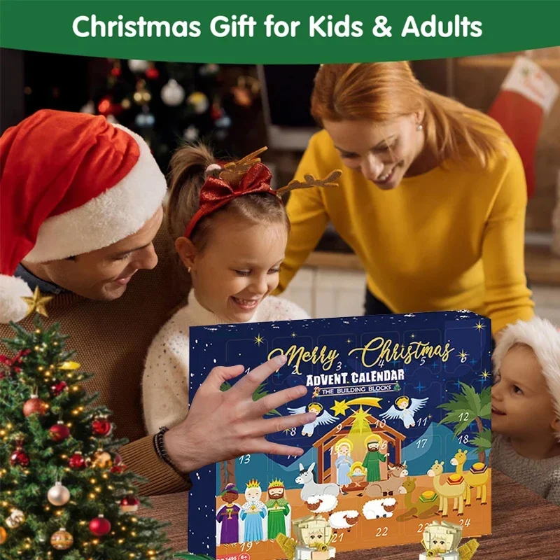 DIY Weihnachten Adventskalender Geschenkbox Krippe Jesus Ziegel Spielzeug 24 Tage Countdown Adventskalender Weihnachten Heimdekoration