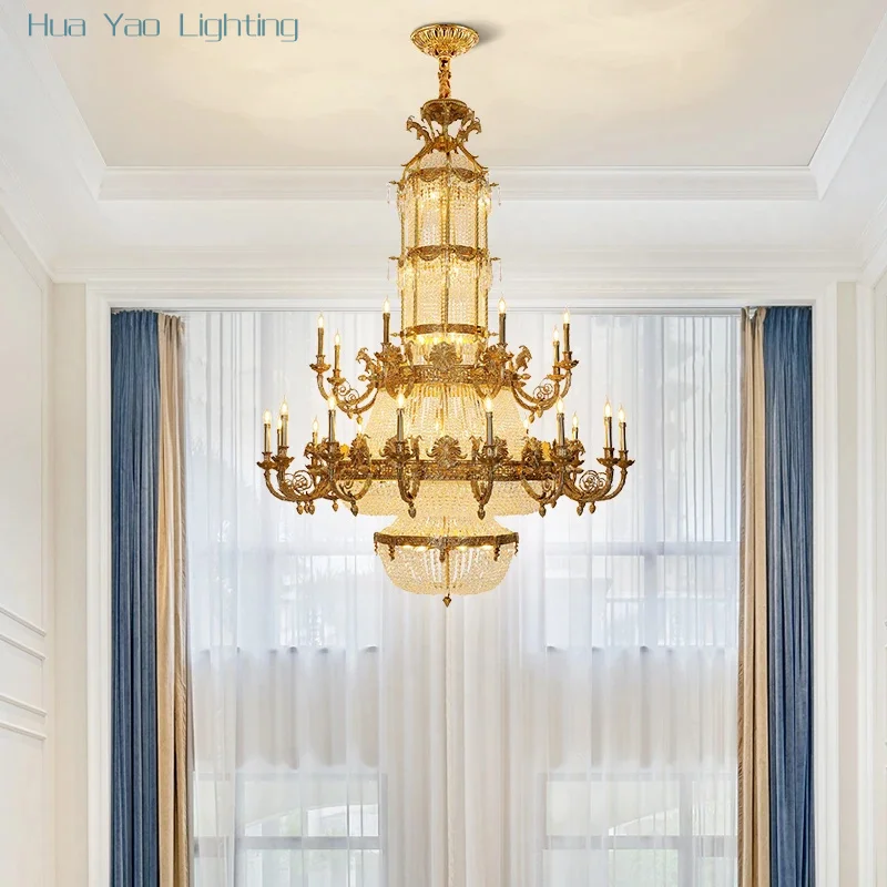 Franse luxe kristallen bruiloft decor messing kroonluchter hotellobby feestzaal elegante grote hanglamp