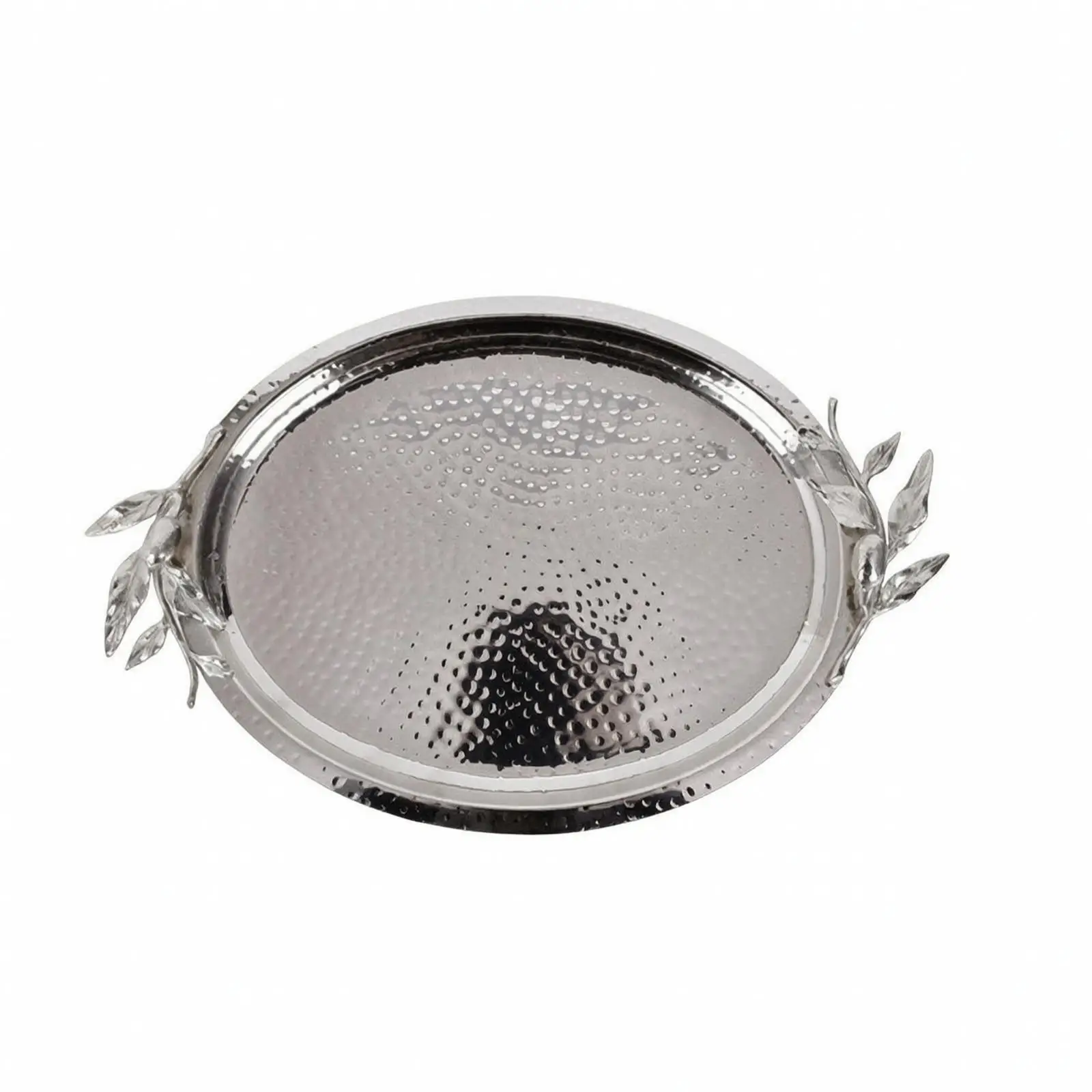 Refined Silver Copper Oval Tray for Entryway Table with Leaf Edge and Dimpled Design for Keys