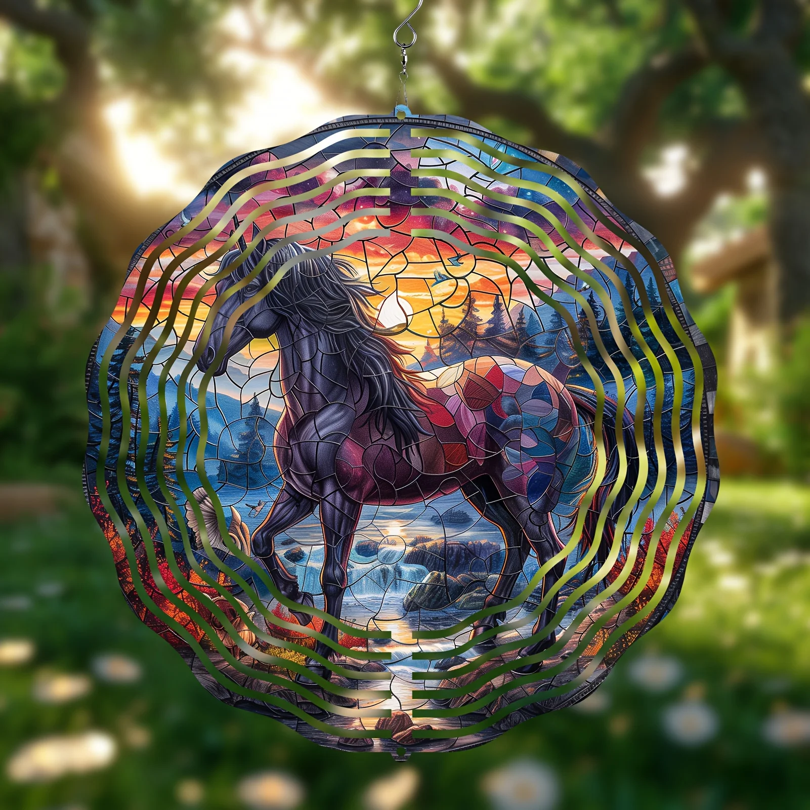 1pc 3D Beautiful Metallic Multicolor Horse Wind Chime, with Stereoscopic Dynamic Garden Art, for Indoor/Outdoor Decor