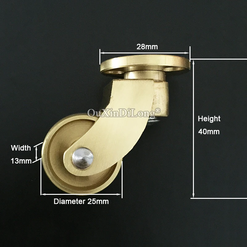 4PCS 1'' Solid Brass Casters Table Chair Sofa Couch Cabinet Feet Castors 360° Swivel Furniture Rollers Smoothly Moving Wheels