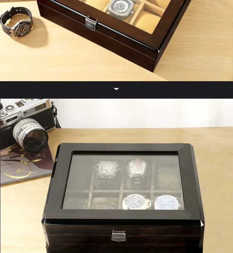 M&Q Solid Wood Watch Storage Box With Clear View Window Metal Latch Handmade Wristwatch Display Organizer Watch Gift Box