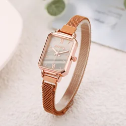 Fashion Square Ladies Quartz Watch Green Dial Simple Women Watches Rose Gold Mesh Luxury Watches for Women Часы Женские Наручные