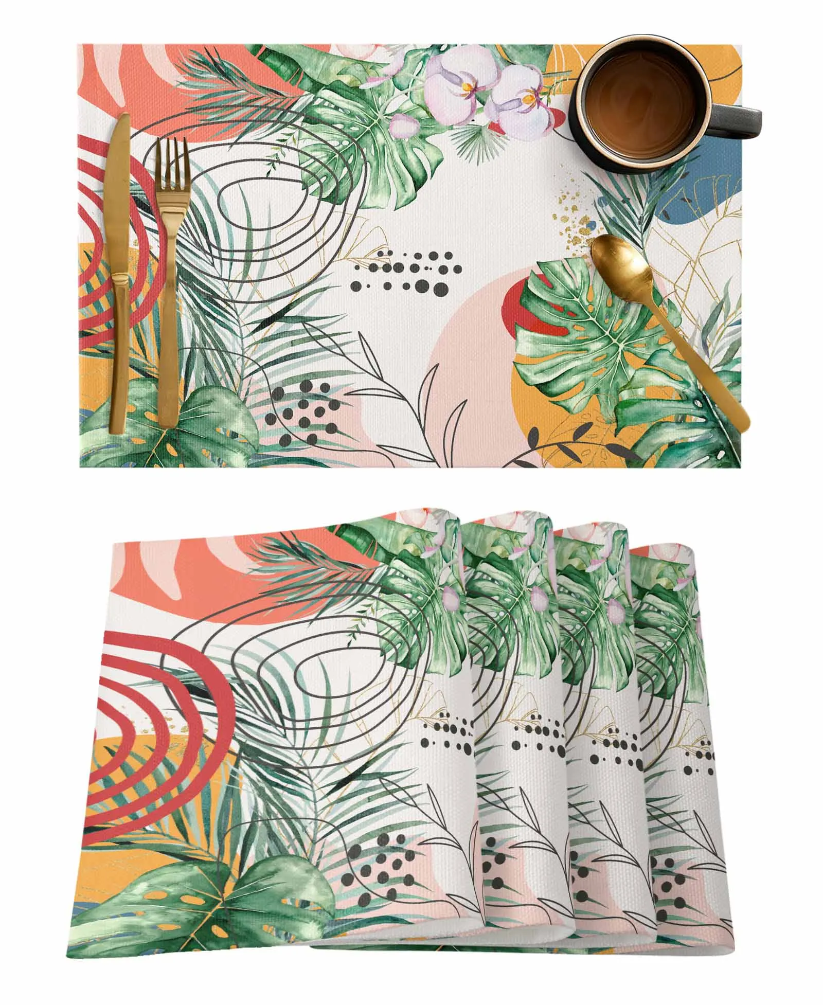 Summer Palm Leaves Abstract Art Table Runner Kitchen Dining Table Decor Tablecloth Holiday Wedding Decor Table Runner