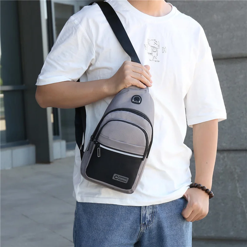 High Quality Nylon Men's Shoulder Bag Casual Travel Chest Pack Brand Design Contrast Color Waterproof Crossbody Bags Male Pocket