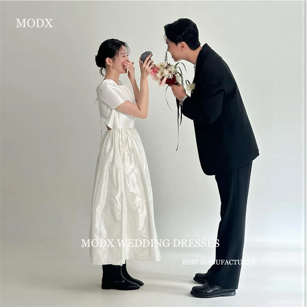 MODX 2025 Simple A Line Ankle Length Wedding Dresses Korea Photo shoot O-Neck Bridal Gowns White Formal Party Dress Customized