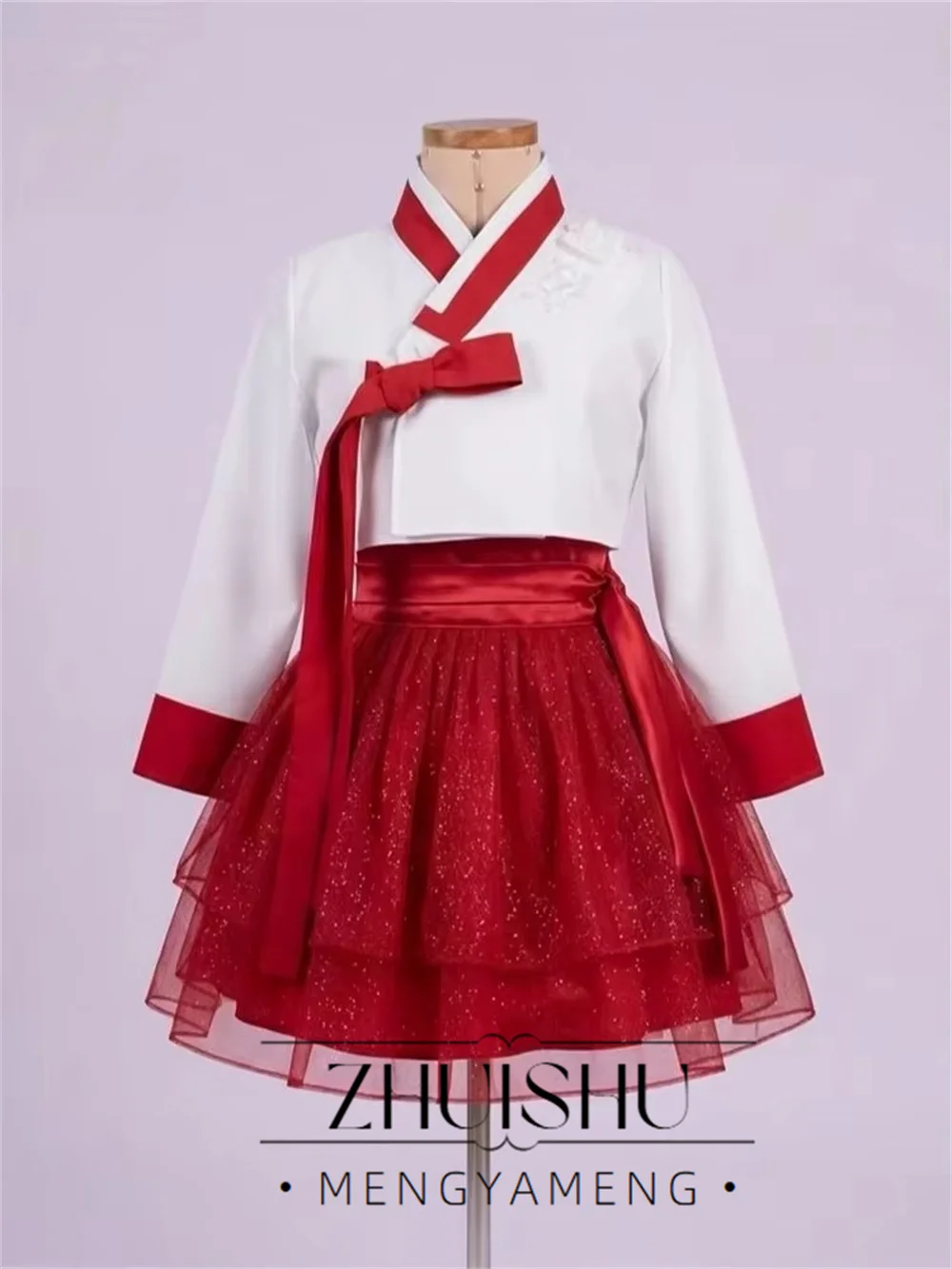2026 Vintage Black and Red Hanbok Korean Performance Dress Full Sleeves Jacket Spaghetti Straps Top Mini Skirt Customized