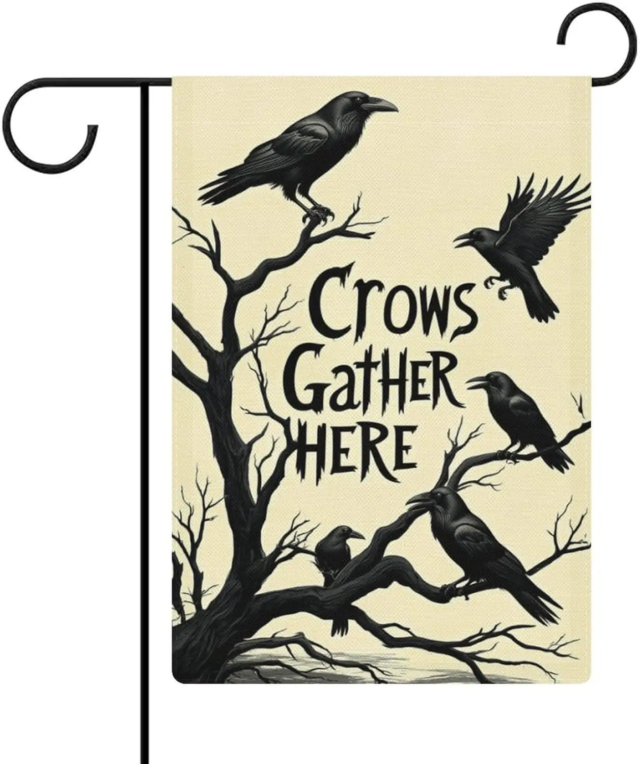 Haunted Tree Halloween, Crows Gather Here 12 * 18 Inch Garden Flag Double Sided Linen, Suitable for Outdoor Use Garden Decor PPM