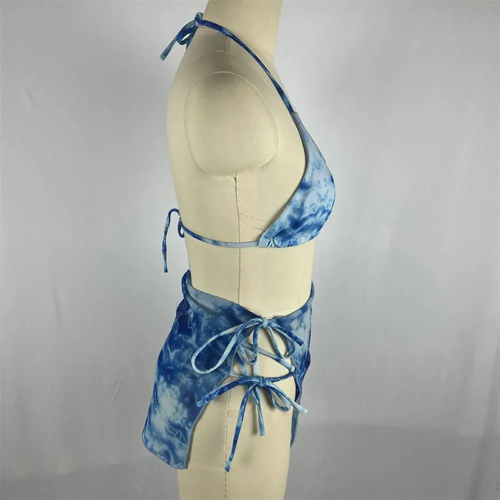 

3Pcs/Set Popular Quick Drying Girls Bathing Suit Sheer Trim Three-piece Women Side Lace-up Cover Up Swimwear Gathering