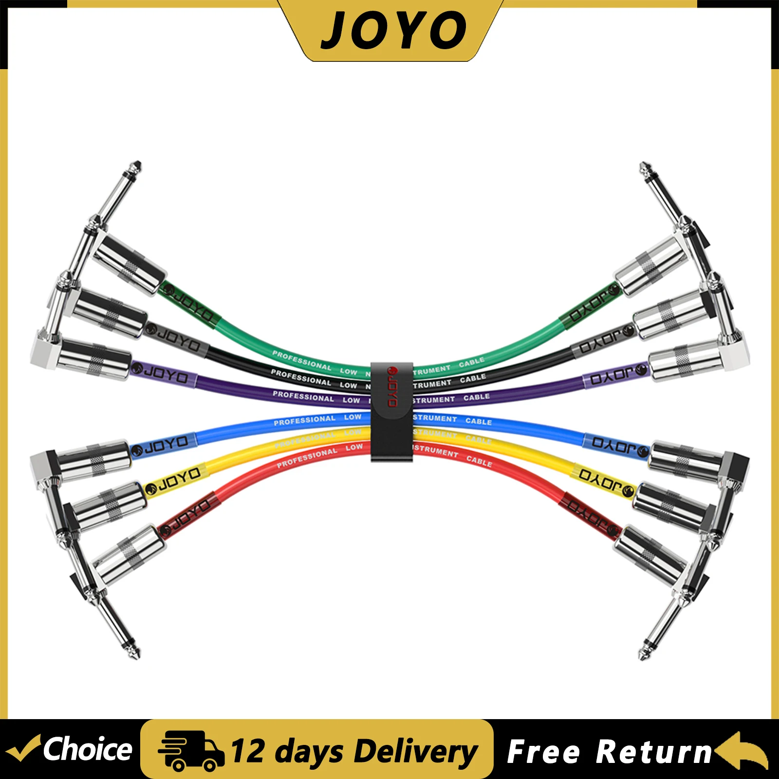 JOYO CM-11 6Pcs/Set Guitar Bass Effect Pedal Cable Low Noise Shielded Guitar Patch Cable with 1/4 Inch Right Angle Connector