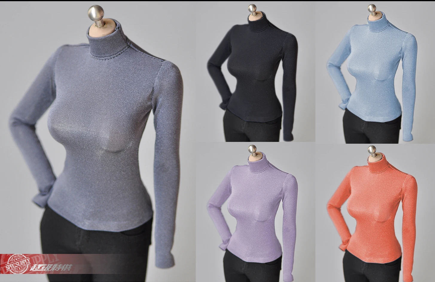 1/6 Scale female clothes tight shirt Half high collar black pink blue fit 12 inches TBLeague body model