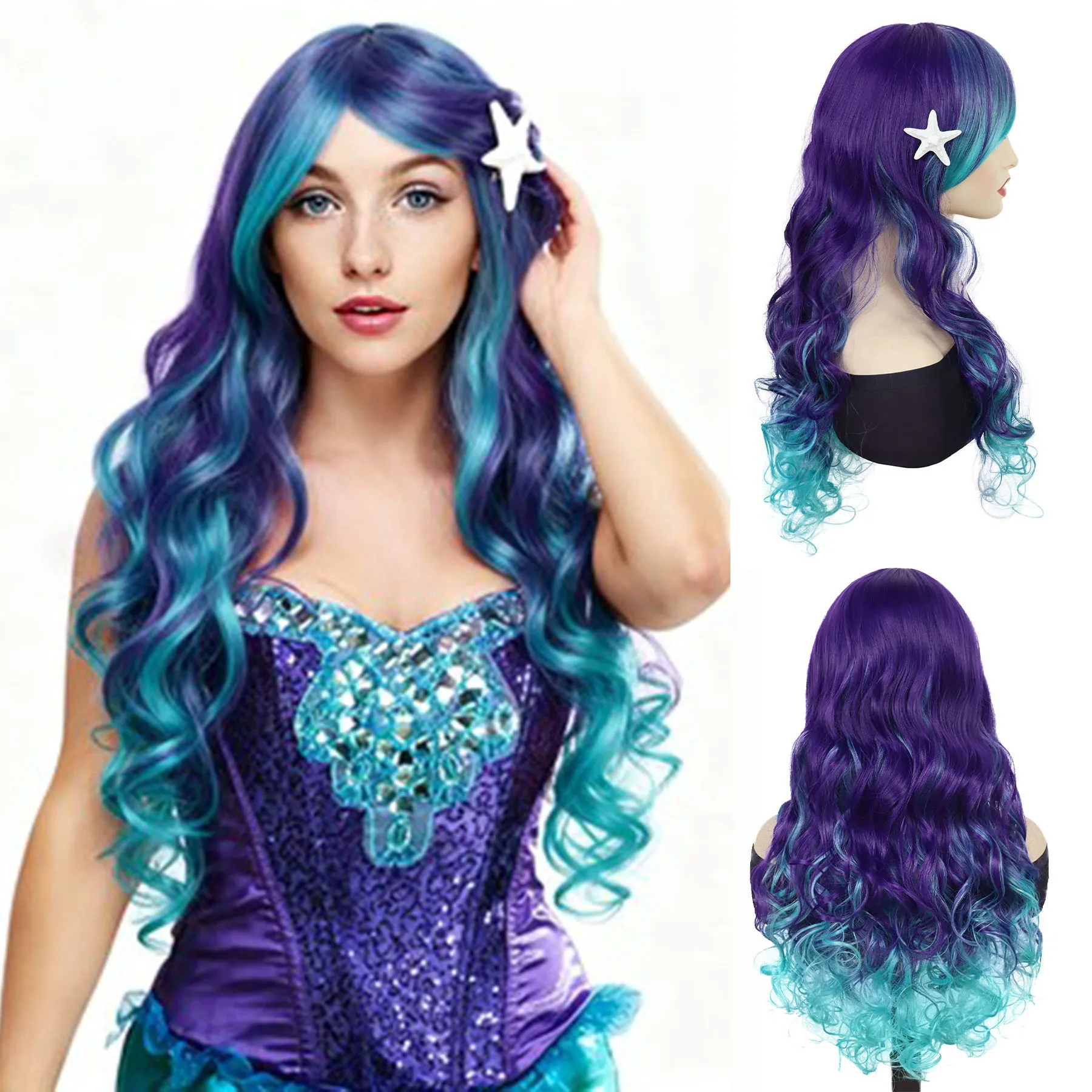 

Women's Green Blue Purple Cosplay Wigs Synthetic Fiber Long Wavy Wig Girls Mermaid Costume Wig Anime Theme Party Heat Resistant