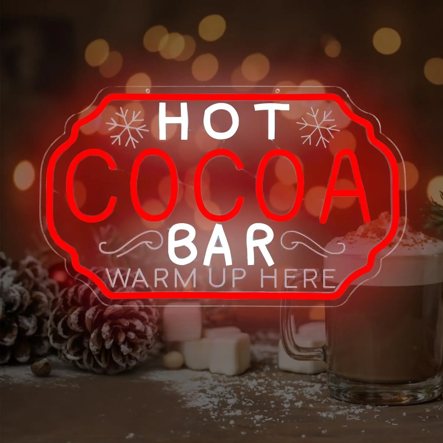 Hot Cocoa Bar Neon Sign Dimmable Christmas Coffee Led Sign Hot Chocolate Bar Light Up Sign for Kitchen Cafe Stations