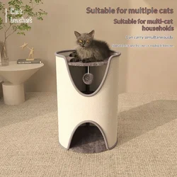 Árbol rascador de sisal cerrado con cama y poste para gatos