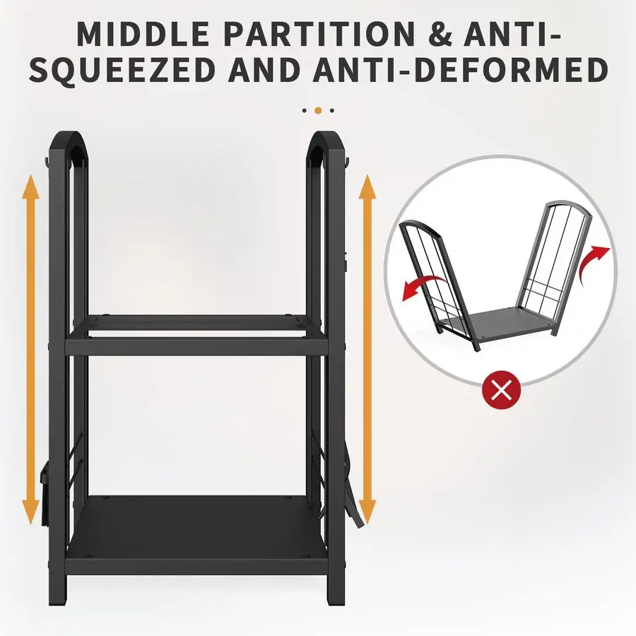 IRONSTONE Firewood Rack with Fireplace Tools Set, Fireplace Tool Rack for Indoor Outdoor Fire Log Holder Wrought Iron Large Wood