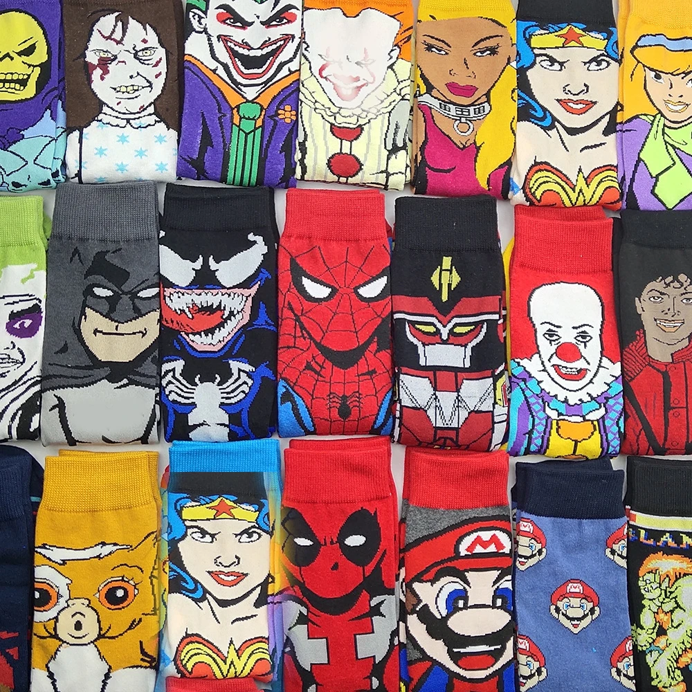 

Men's Socks Marvel Anime Comics Hero Spiderman Hulk Ironman Deadpool Women's Cotton Sock Mid-tube Winter Keep Warm Sock Gift