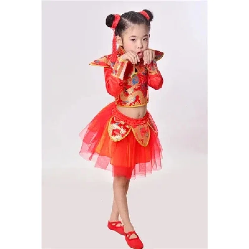 Costume de danse traditionnel chinois 15N92KMM pour enfants, costumes de danse folklorique dragon pour enfants, Hanfu moderne pour filles, costume national lion pour le festival du Nouvel An chinois