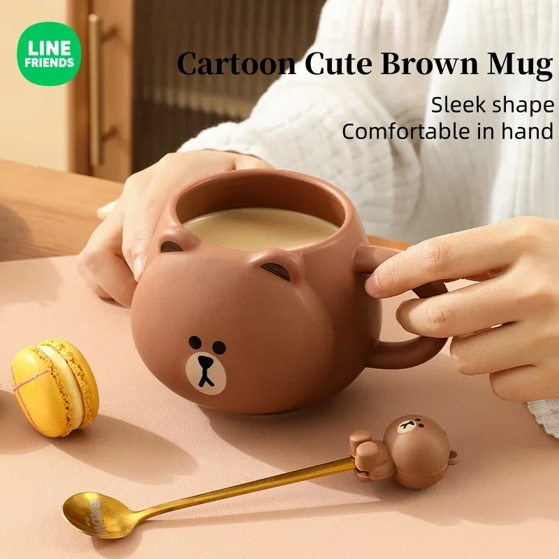 

LINE FRIENDS Brown Big Head Cartoon Ceramic Water Cup New Home Anime Kawaii Mug Childrens Cute Breakfast Milk Cup Birthday Gift