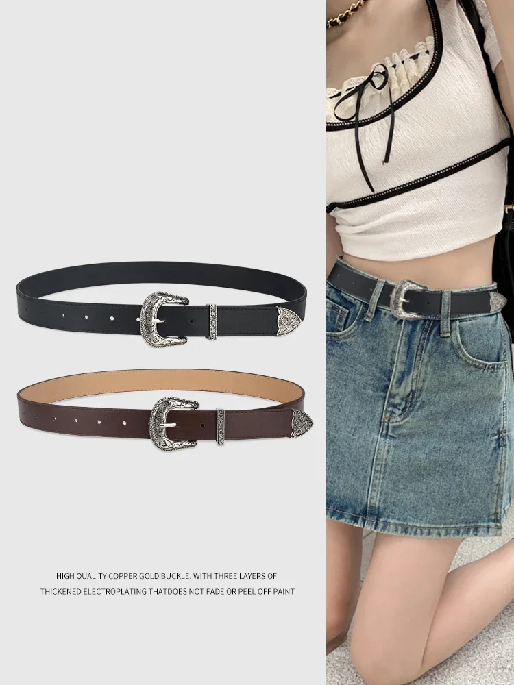 

Belt Women's Simple Versatile Jeans Belt Design Sense Retro Fashion Trendy Carved Belt