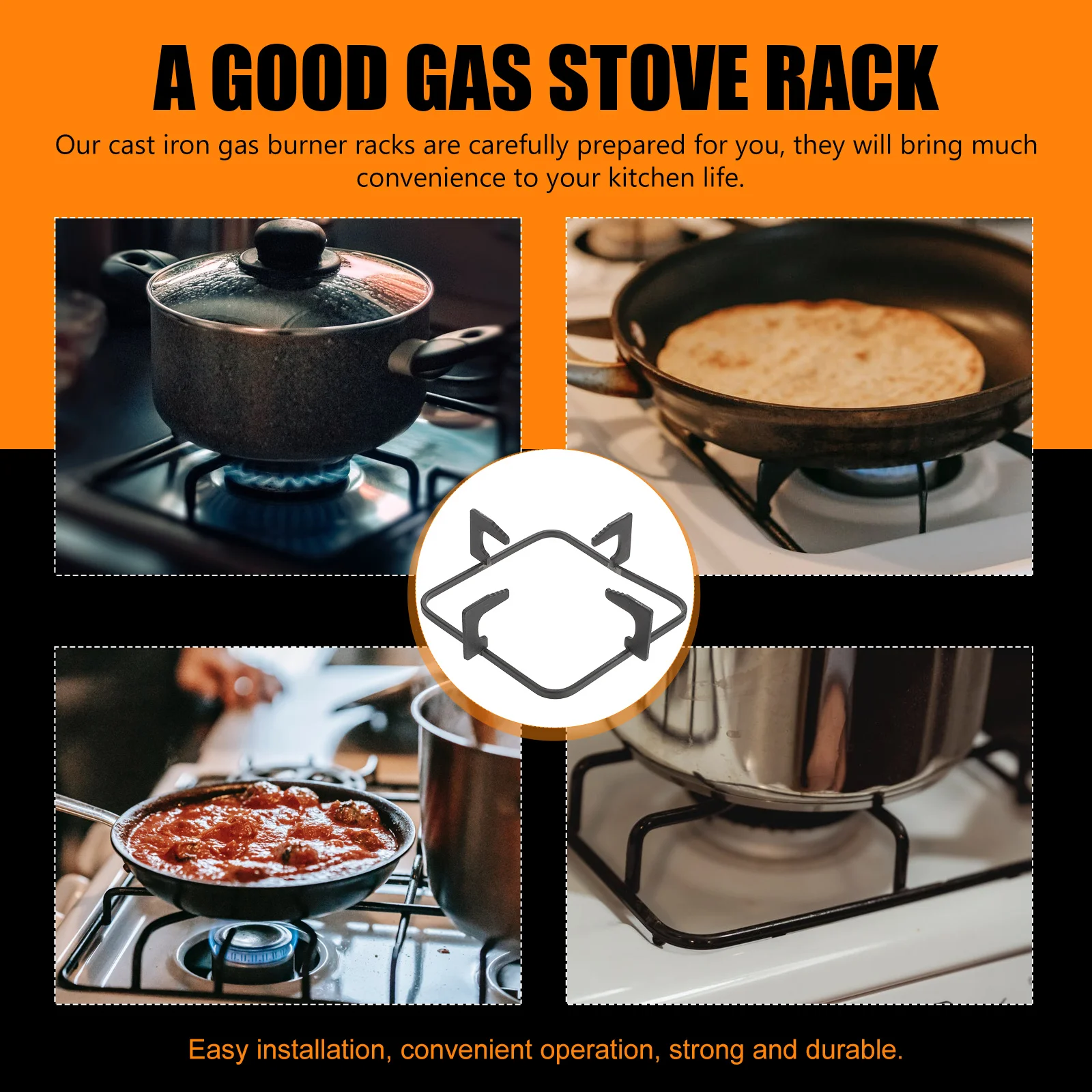 

1pc Square Gas Stove Bracket Cooktop Support Anti Slip Durable Kitchen Stove Stand High Temp Resistant Easy Clean Practical