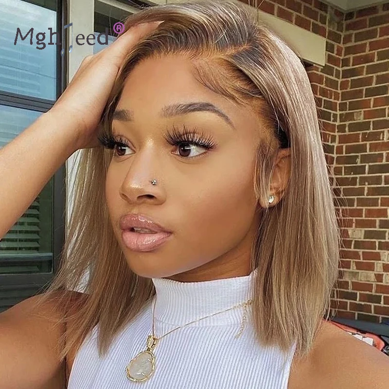 Top Grade Short Bob Wig Ombre Blonde Virgin Brazilian Human Hair 360 Full Lace Frontal Wigs For Women With Baby Hairs