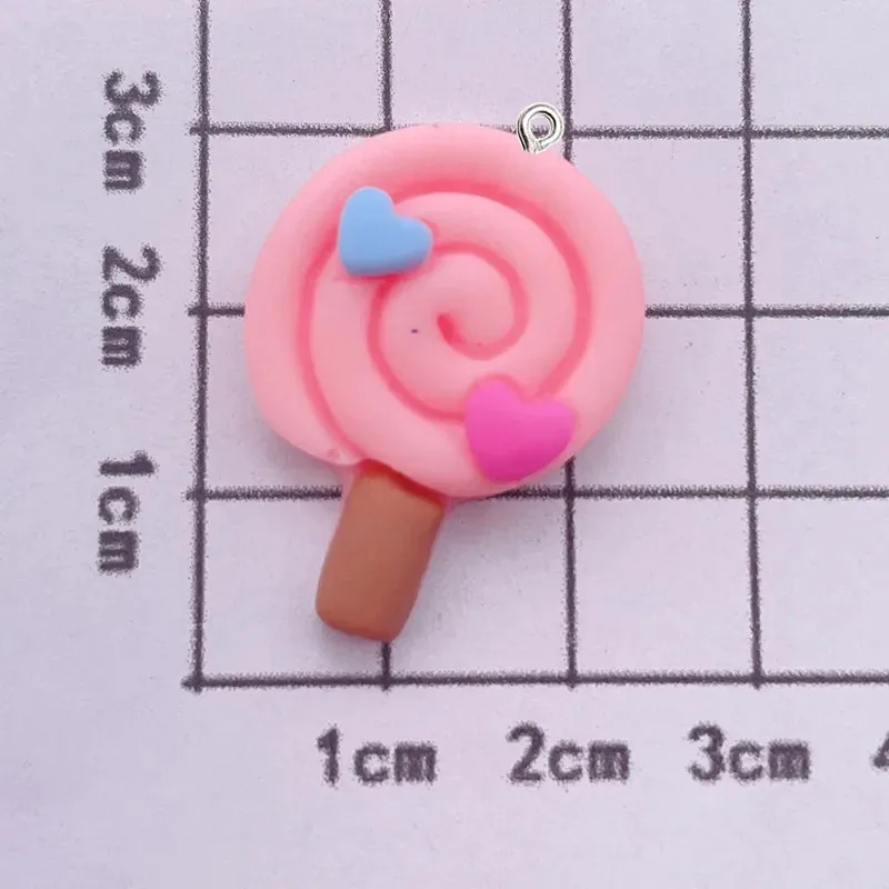 10 buah Kawaii kartun Lollipop Resin liontin DIY wanita anting liontin kalung gelang gantungan kunci dekorasi datar Resin belakang