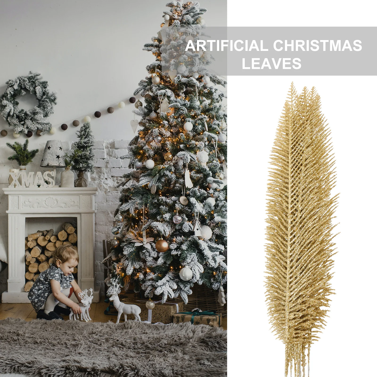 

10Pcs Golden Leaf Decor Christmas Tree Pick Leaves Glitter Artificial Foliage for Holiday Wreath Vase Arrangements Home Party