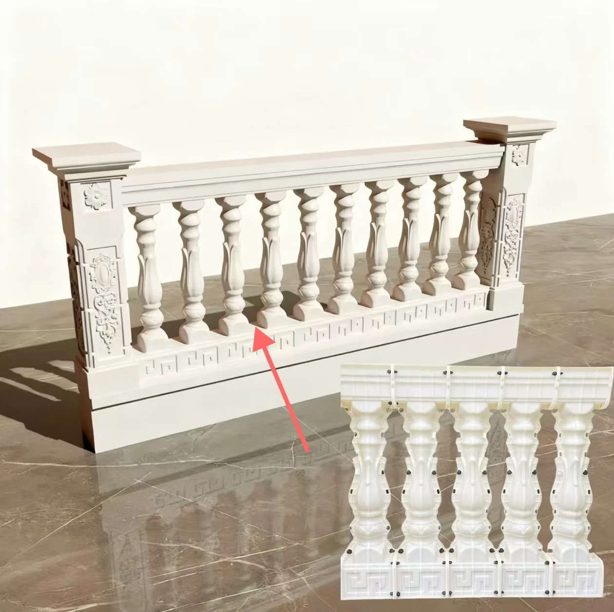 Barandilla de orquídeas de estilo chino para uso doméstico, 1,0 m de largo (cinco columnas pequeñas en total), molde de barandilla de columna romana, valla de villa de estilo europeo, modelo de cemento fundido en separado, barandilla de balcón DIY, reutilizable, fácil de operar