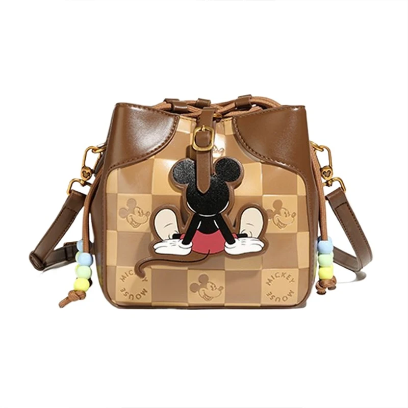 

Disney Luxury Designer Shoulder Bag for Women Girl Mickey Mouse Bucket Bag Portable Handbag Kawaii Purse Waterproof