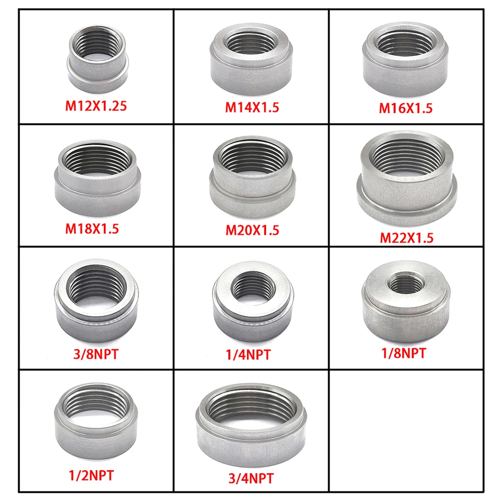 3PCS M16 M18 Stainless Steel Weld Bung NPT Female Thread 1/8 1/4 3/8 1/2 3/4 Stepped Mounting Boss Oxygen Sensor Adapter Fitting