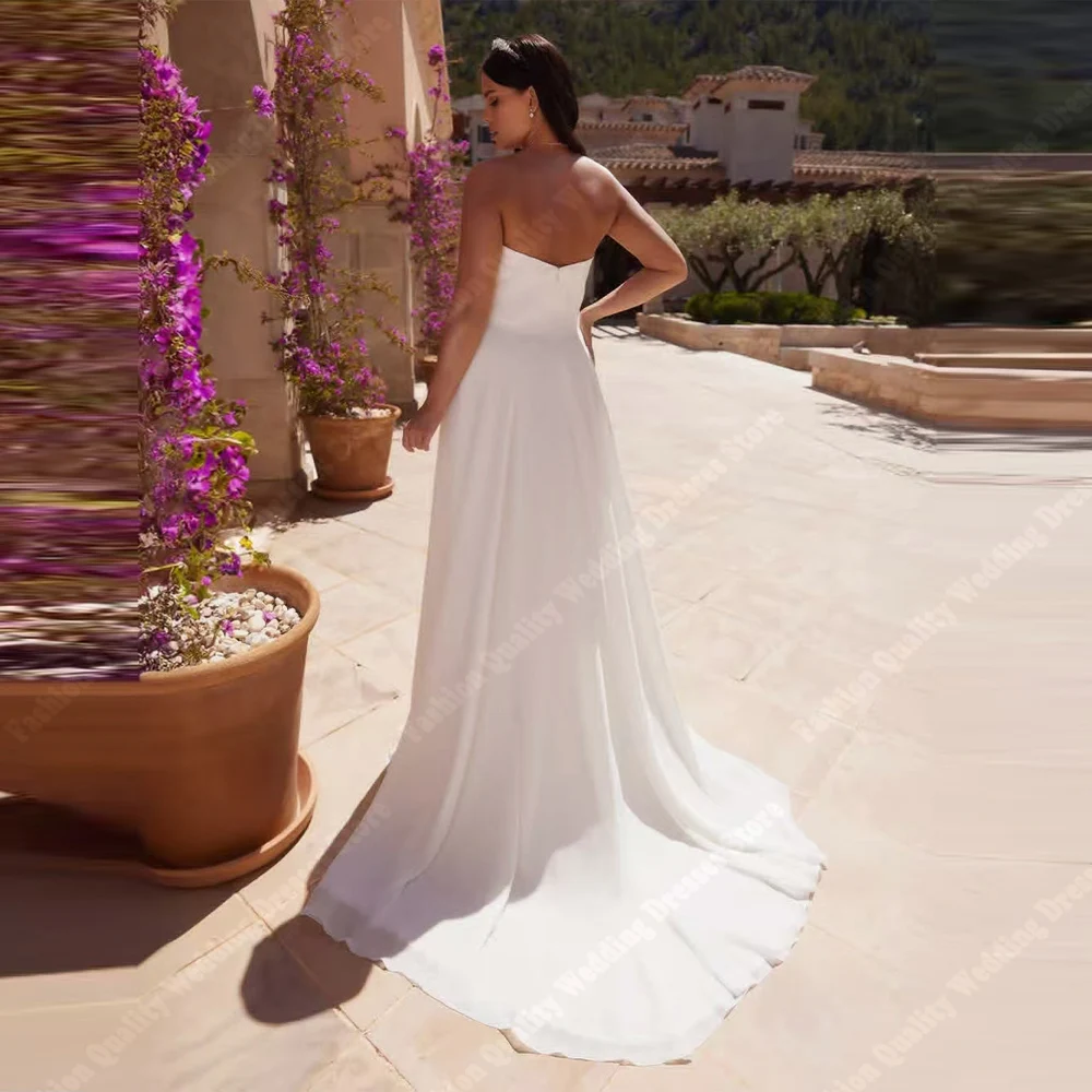 Vestidos de novia acampanados con cuello de corazón para mujer, vestidos de novia elegantes de satén sin mangas, longitud de fregado para banquete de compromiso personalizado