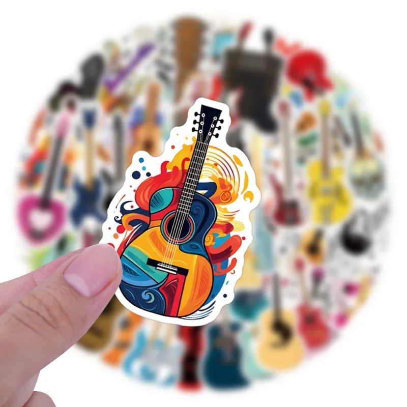 55pcs Personality Guitar Graffiti Stickers Decals Suitcase Laptop Computer Decoration Aesthetic Materials DIY Kids Classics Toy