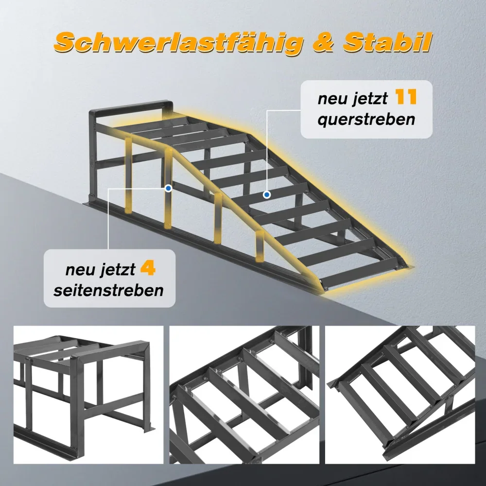 Hydraulische Hebebühne für Autos, 2000 kg, für die Wartung und Ölwechsel im Auto, flach 23 ° Eingangswinkel, 27,5 cm höhenverstellbar – Detail 10