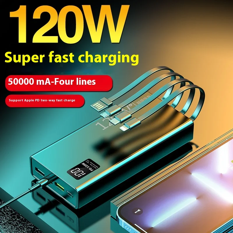 

120W 100000mAh High Capacity Power Bank 4 in 1 Fast Charging Powerbank For Samsung Huawei Xiaomi Portable Battery Charger