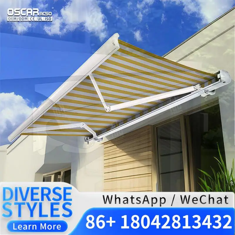 Outdoor Aluminum Motorized Waterproof Awning with Remote Control Acrylic Sail Luxury Freestanding for Garden Balcony Patio Retra