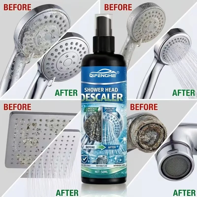 QIFENGHE 100ml Shower Head Descaler Spray, Limescale & Hard Water Remover, Restores Water Flow, No Scrub Bathroom Cleaner