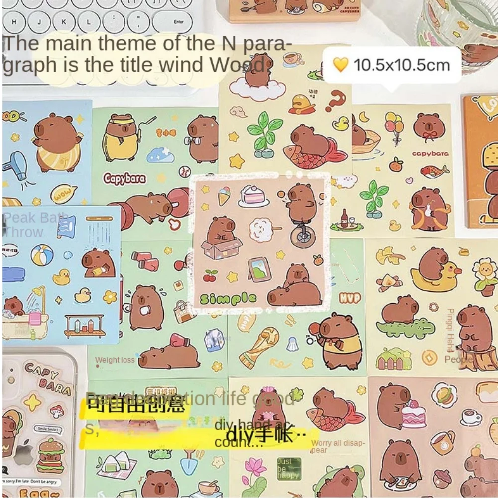 20pcs Cartoon Animal Capybara Stickers Flower No Repeat DIY Decorative Sticker Hand Account Decor Decal Toy Stationery Sticker