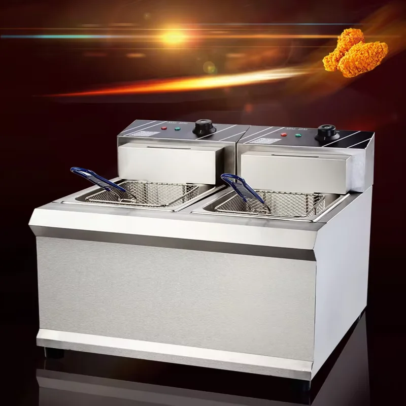 12L+12L Electric Fryer Commercial Intelligence Deep Frying Pan Fried Chicken Cutlet French Fries Thickened Double Cylinder Fryer