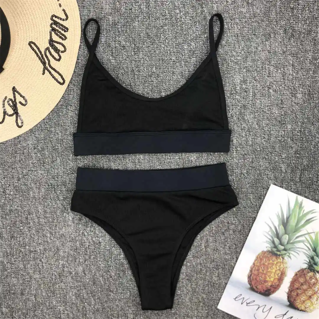 S - XL Sexy Damen-Badeanzug, High-Waist-Bikini, zweiteiliger Bikini-Set, gerippter Badeanzug, Damen-Badebekleidung V2375 – Detail 27